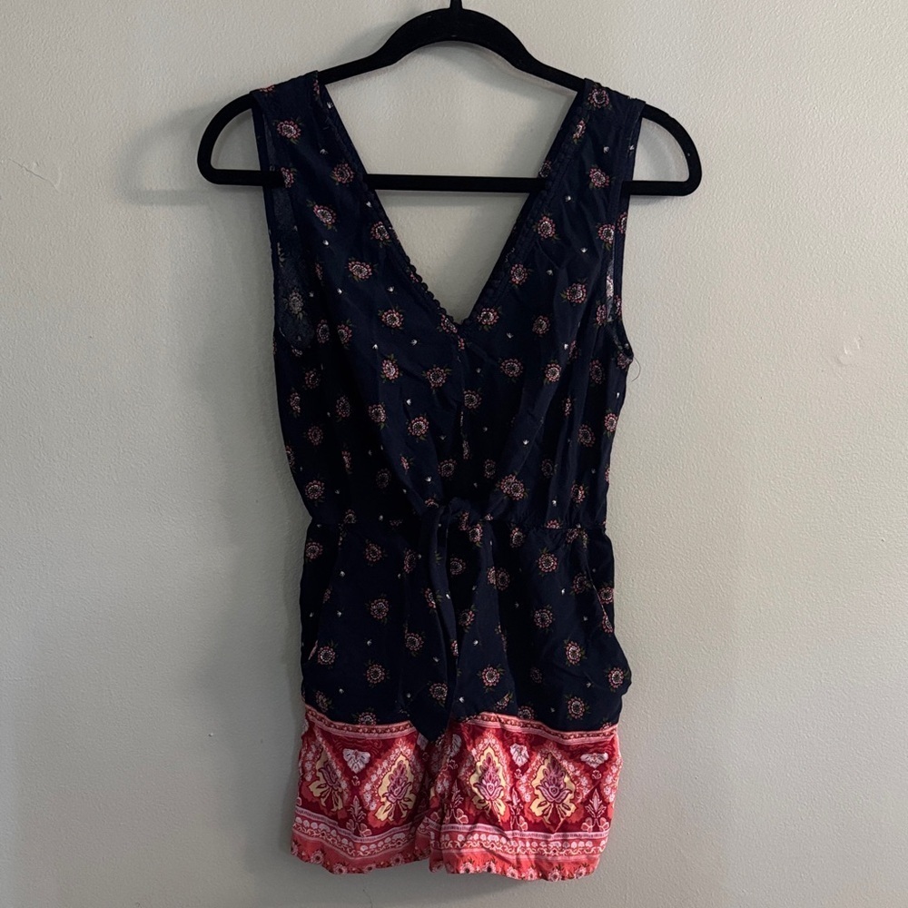 Navy and Pink As U Wish Sleeveless Romper